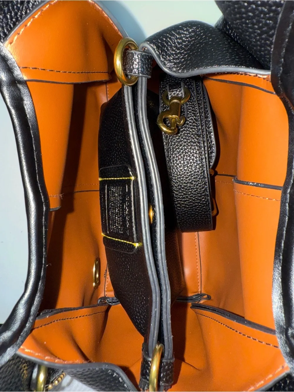 Coach Black Pebbled Leather Tote with Gold 'C' Accent